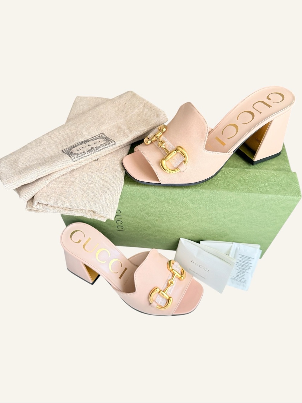 Gucci Horsebit Pink & Gold Leather Open-Toe Block Heel Slide Sandals EU 36 - Picture 3 of 15
